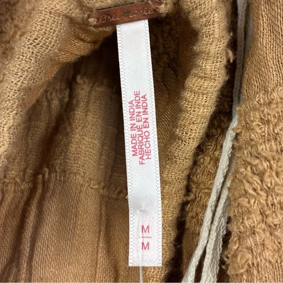 NEW Free People tan wheat babydoll dress size M puff sleeves open back - Picture 6 of 8